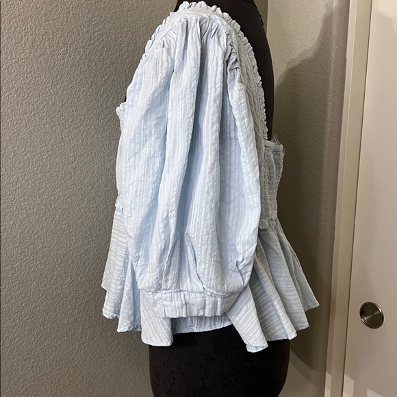 Free People Leave It To Me Crop Top Light Blue Blouse Size Large - Picture 4 of 7